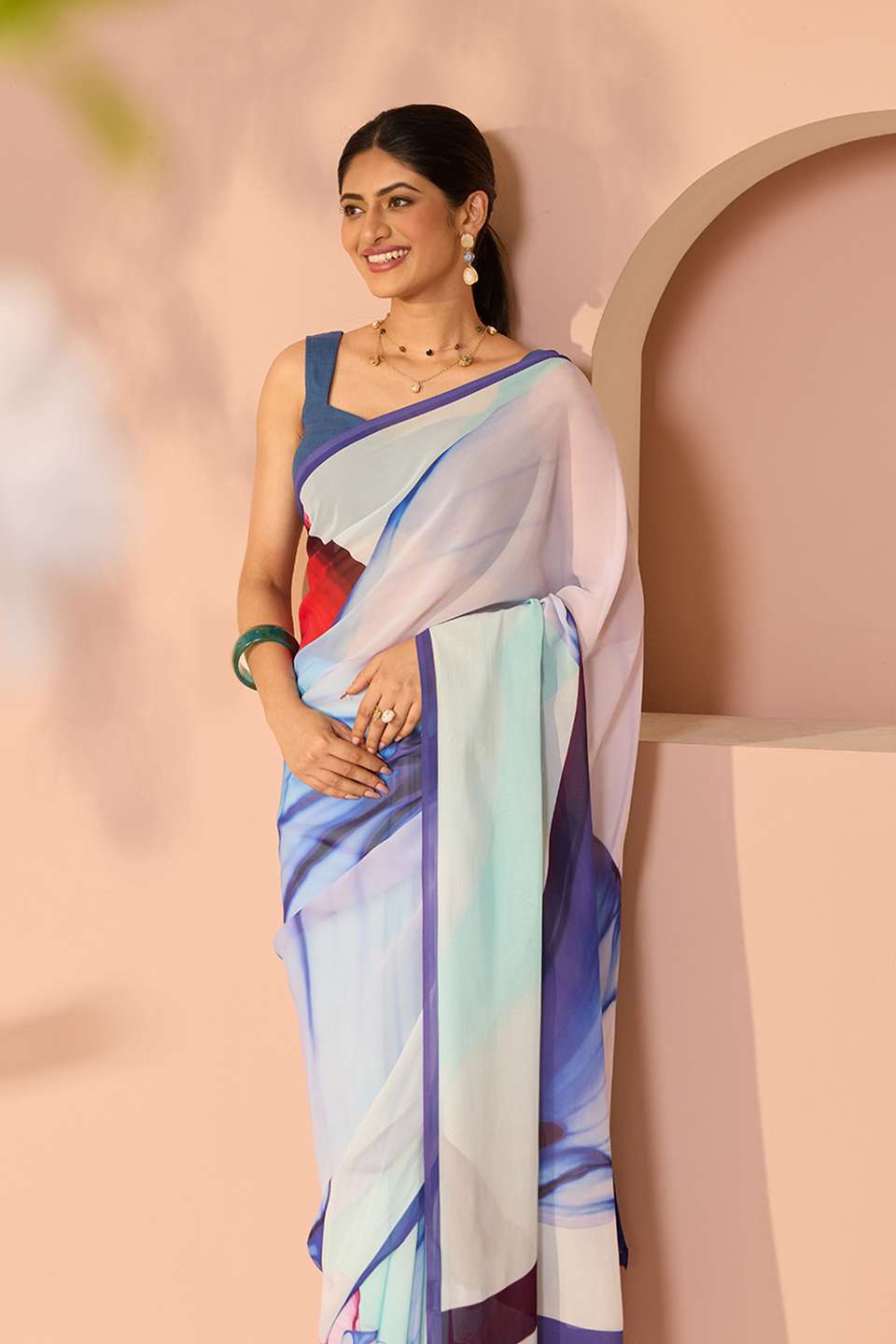 Multicoloured Printed Viscose Georgette Saree