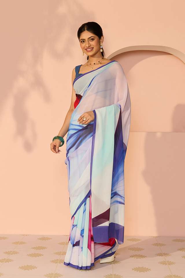 Multicoloured Printed Viscose Georgette Saree thumbnail image number null