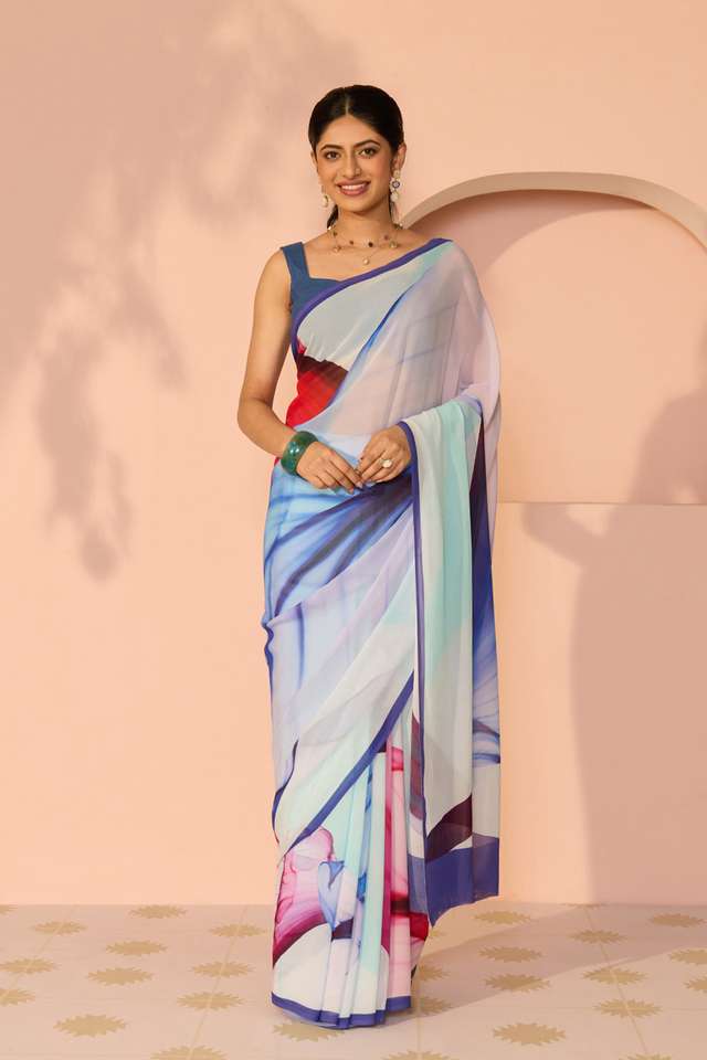 Multicoloured Printed Viscose Georgette Saree thumbnail image number null
