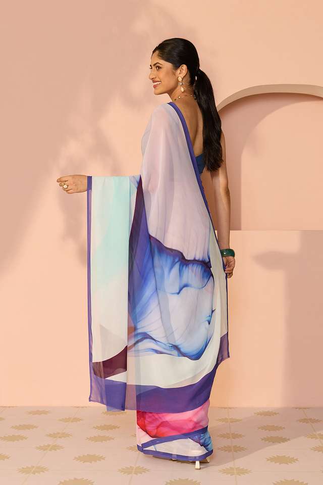 Multicoloured Printed Viscose Georgette Saree thumbnail image number null