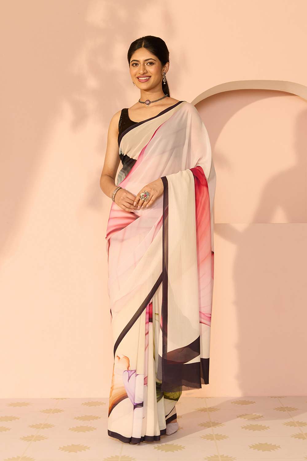 Multicoloured Printed Viscose Georgette Saree image number null
