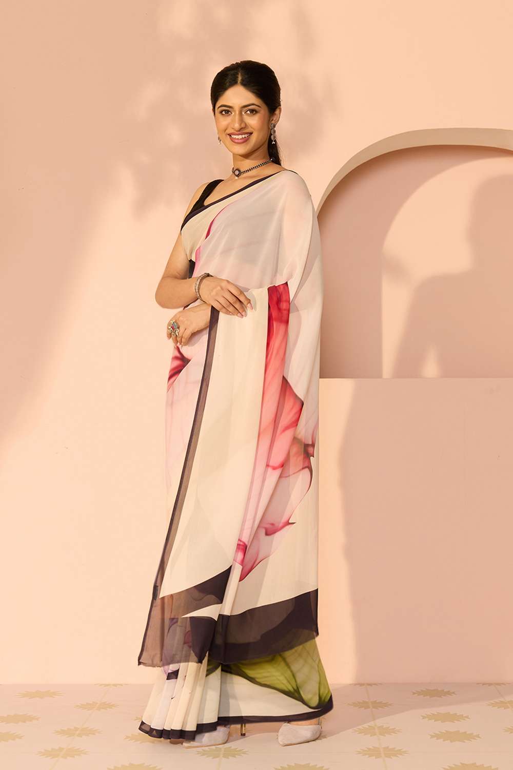 Multicoloured Printed Viscose Georgette Saree image number null