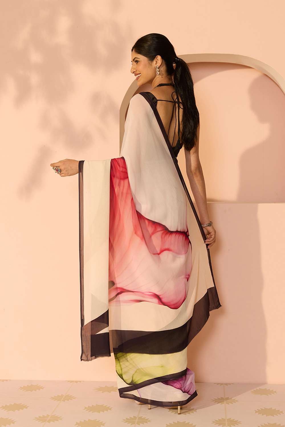 Multicoloured Printed Viscose Georgette Saree image number null