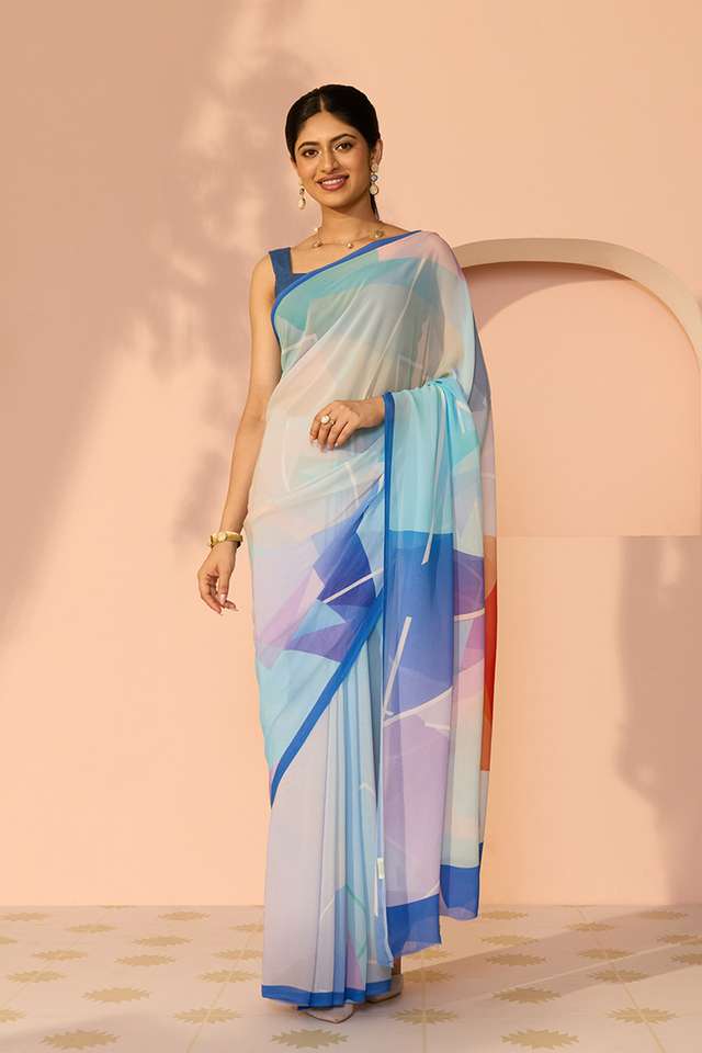 Multicoloured Printed Viscose Georgette Saree thumbnail image number null