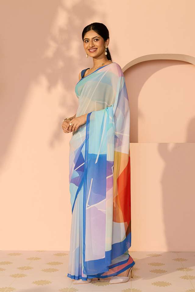 Multicoloured Printed Viscose Georgette Saree thumbnail image number null
