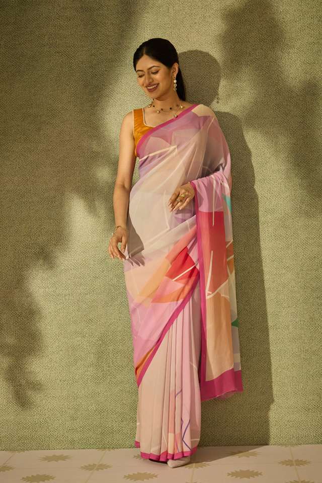 Multi Printed Viscose Georgette Saree image number