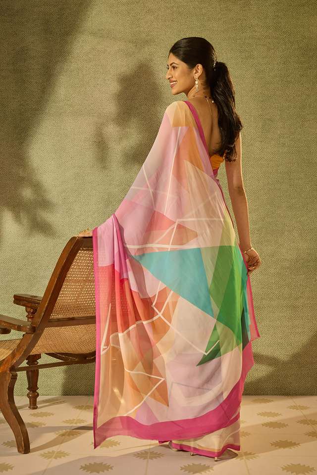 Multi Printed Viscose Georgette Saree thumbnail image number null