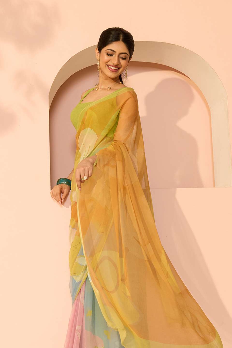 Multicoloured Printed Viscose Chiffon Saree