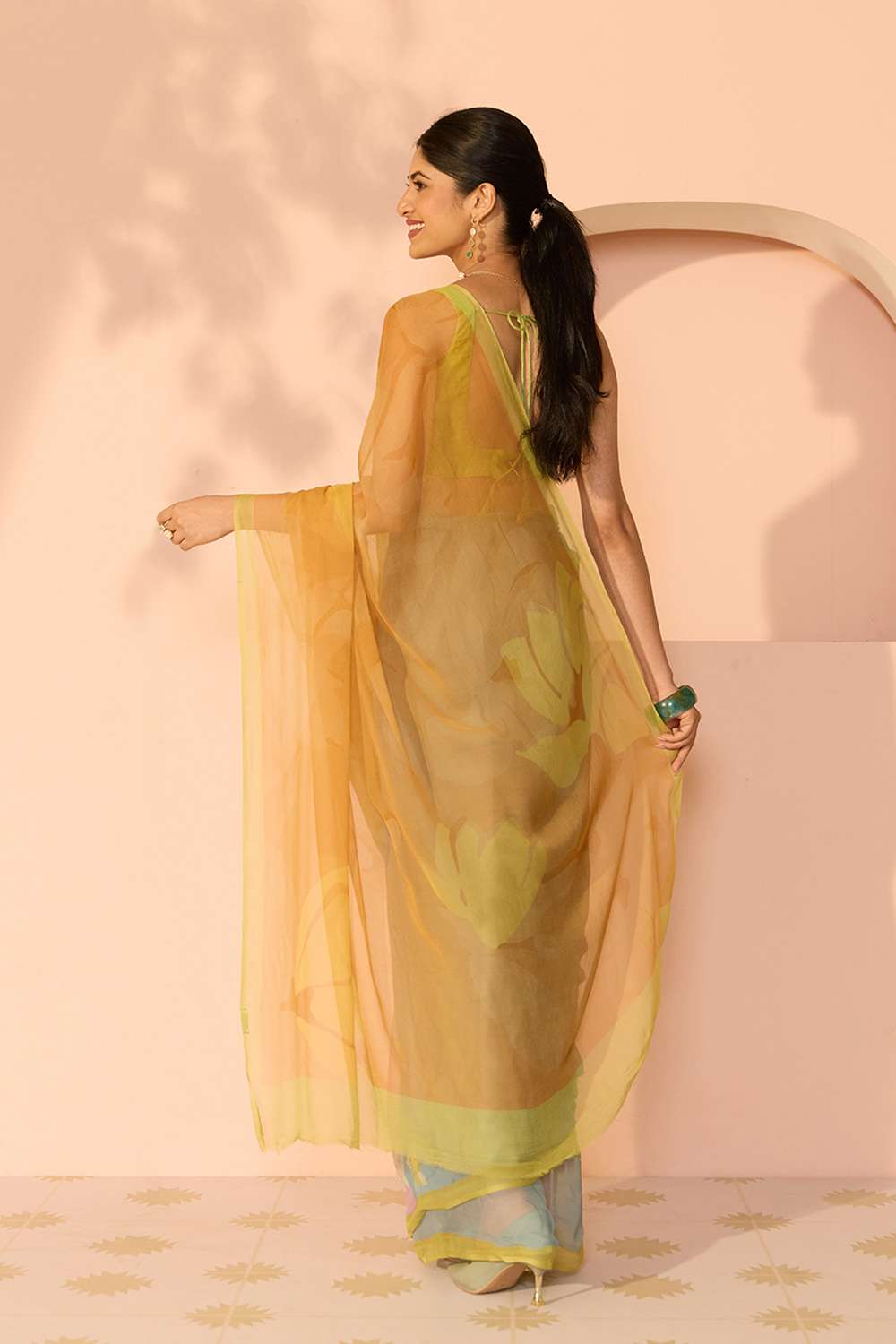 Multicoloured Printed Viscose Chiffon Saree image number null