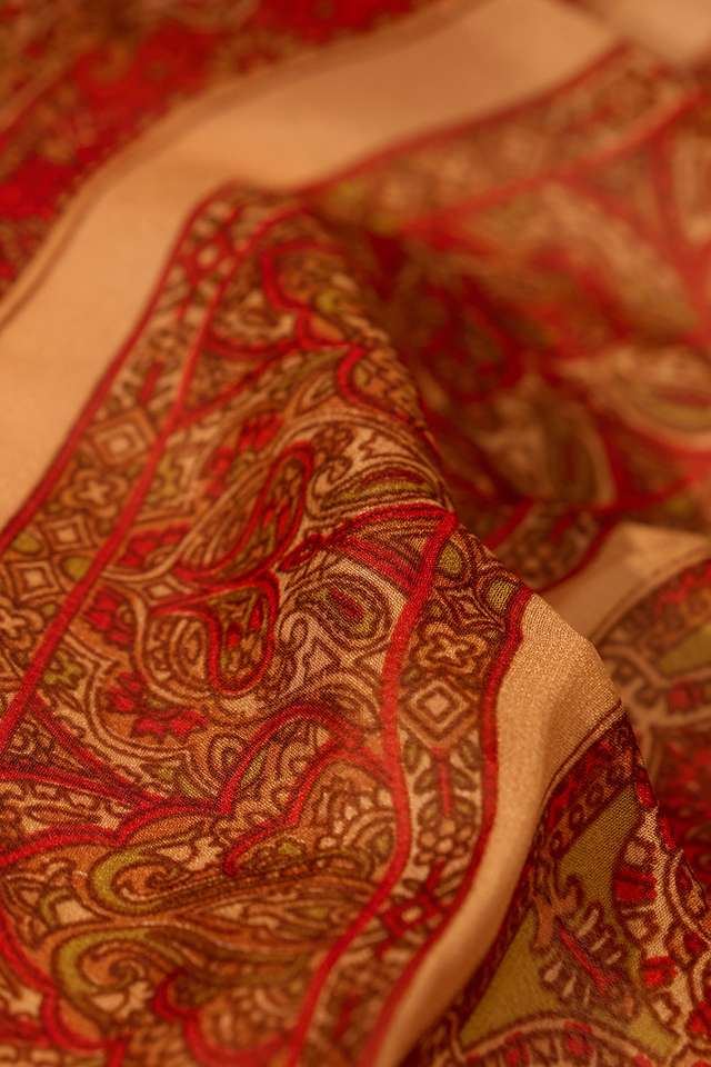 Red Screen Printed Viscose Crepe Saree thumbnail image number null