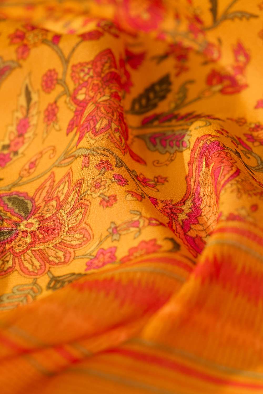Orange Screen Printed Viscose Crepe Saree image number null