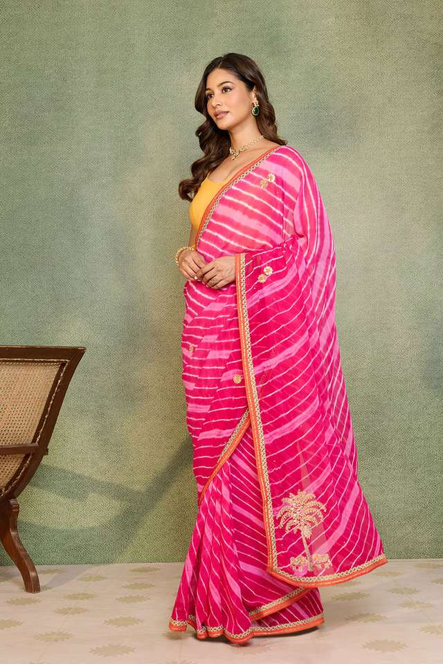 Dark Pink Rajasthan Viscose Georgette Leheriya Saree thumbnail image number null