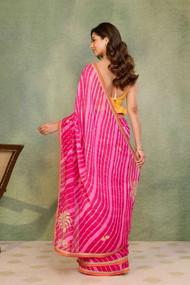 Dark Pink Rajasthan Viscose Georgette Leheriya Saree thumbnail image number null