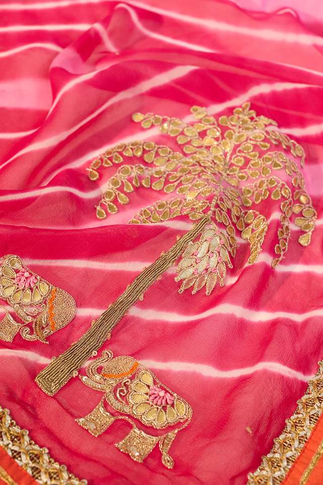 Dark Pink Rajasthan Viscose Georgette Leheriya Saree thumbnail image number null