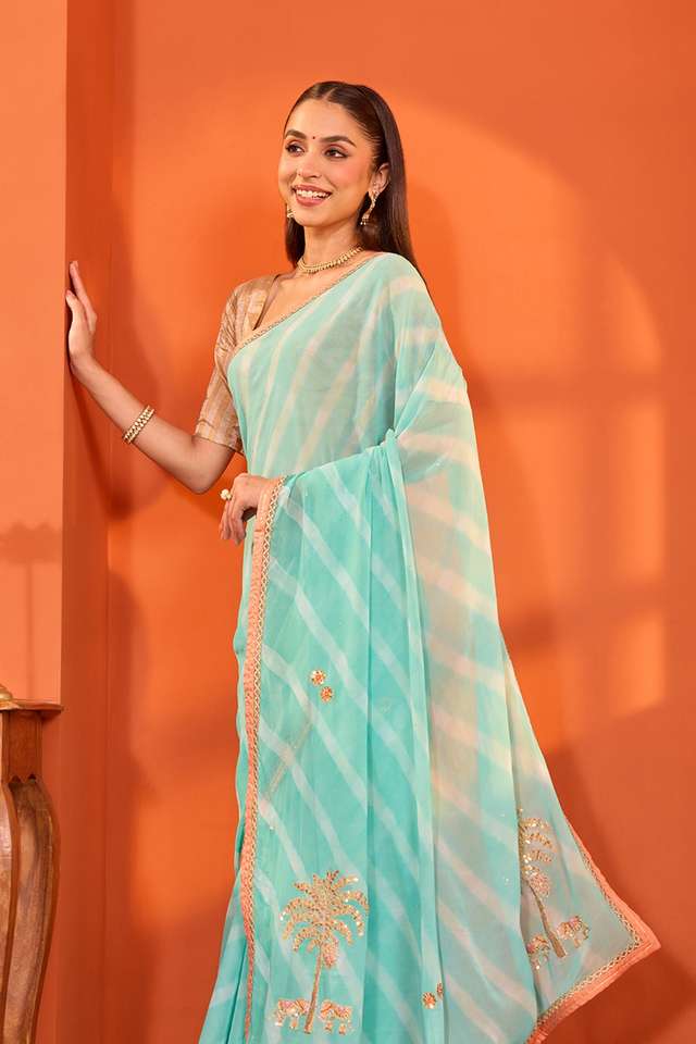 Blue Rajasthan Embroidered Viscose Georgette Saree image number