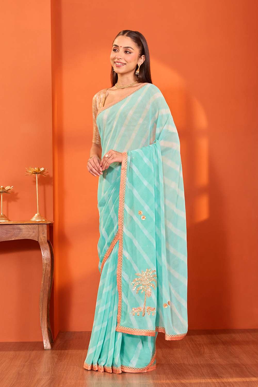 Blue Rajasthan Embroidered Viscose Georgette Saree image number null