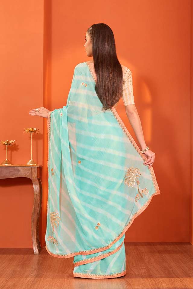 Blue Rajasthan Embroidered Viscose Georgette Saree thumbnail image number null