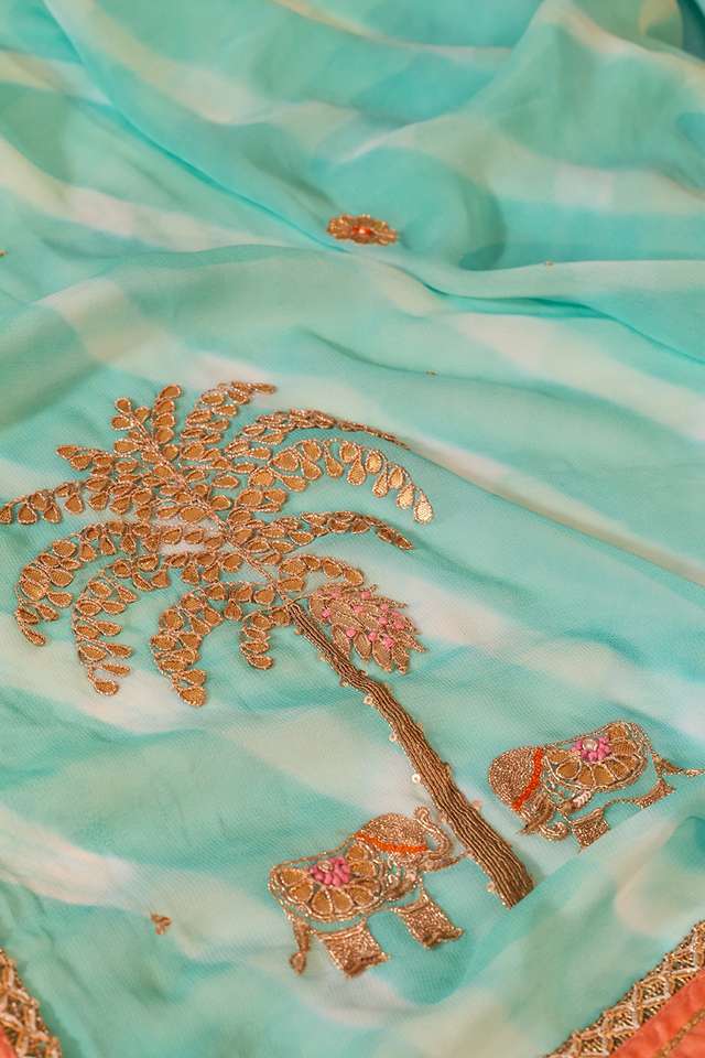 Blue Rajasthan Embroidered Viscose Georgette Saree thumbnail image number null