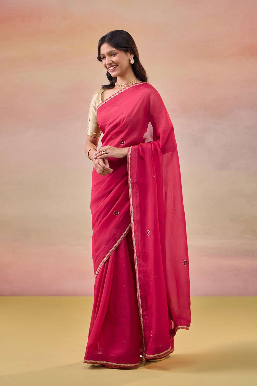 Red Viscose Organza Embroidered Saree image number null