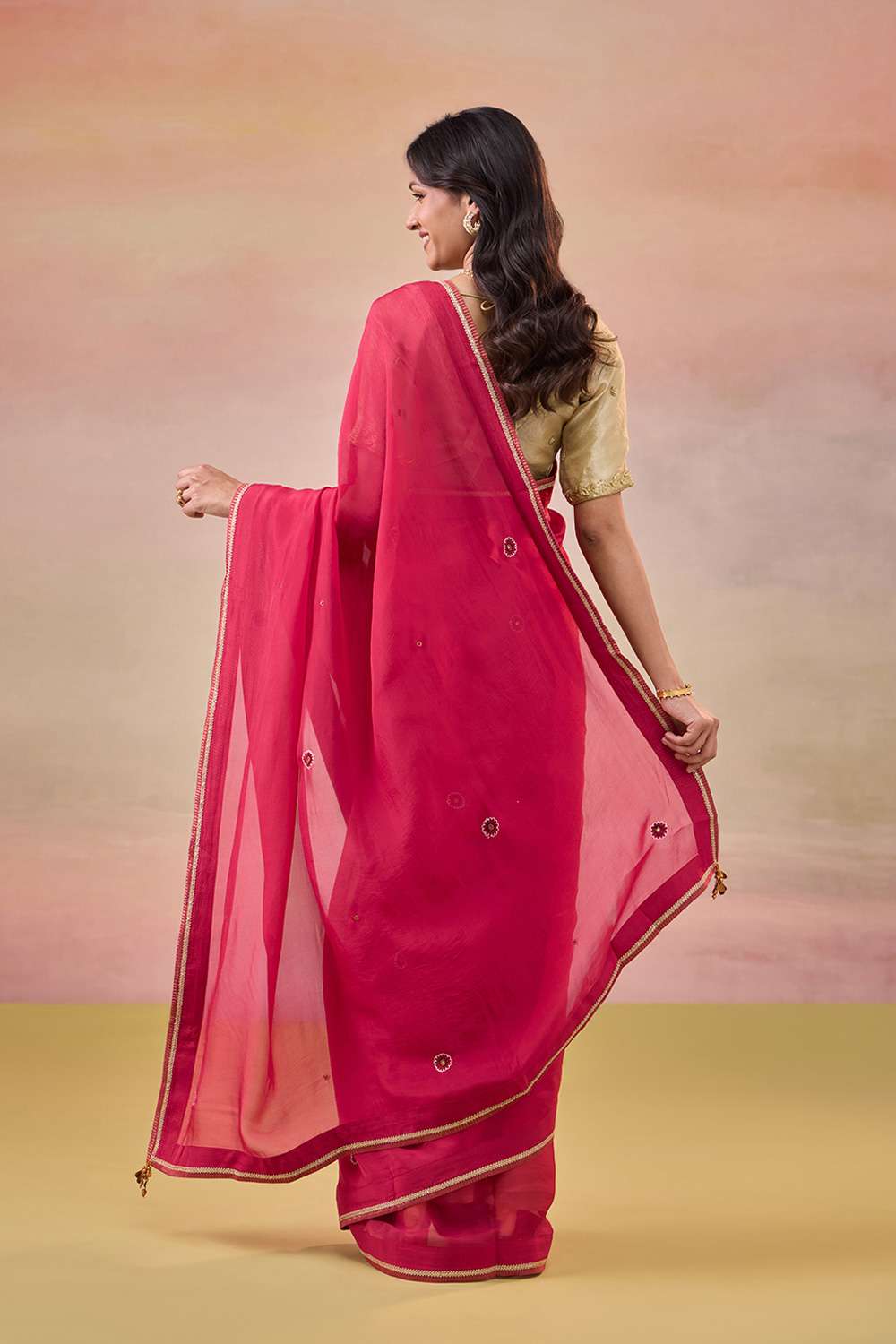 Red Viscose Organza Embroidered Saree image number null