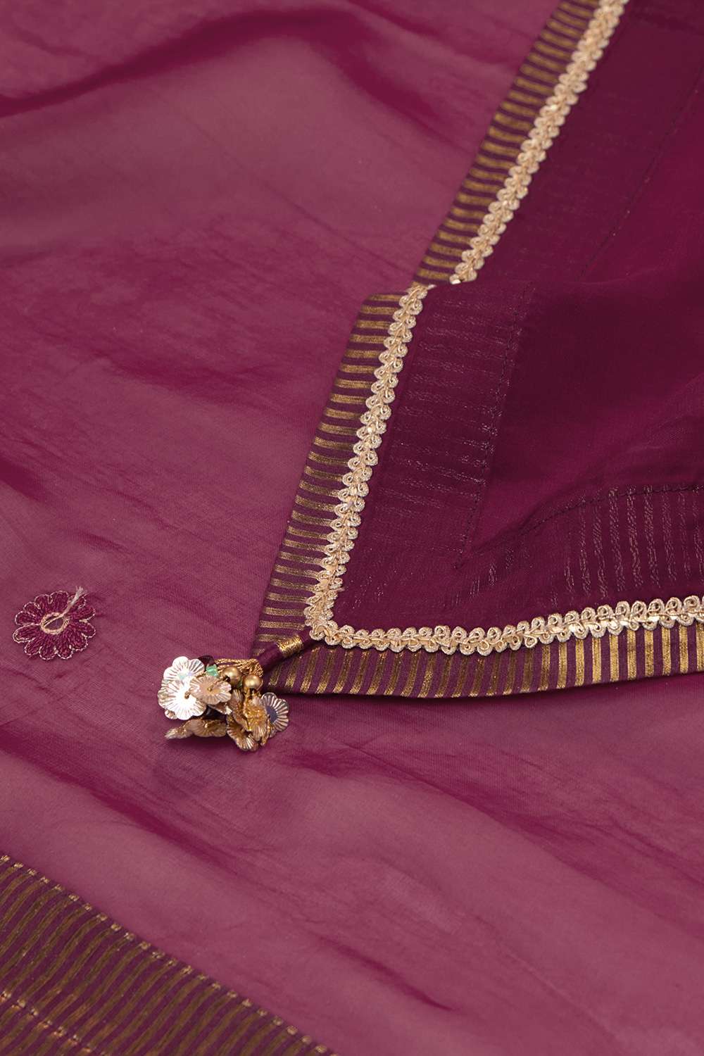 Dark Pink Viscose Organza Embroidered Saree image number null