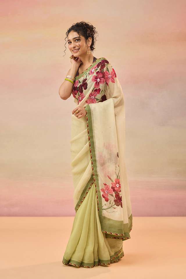 Light Green Viscose Organza Embroidered Saree thumbnail image number null