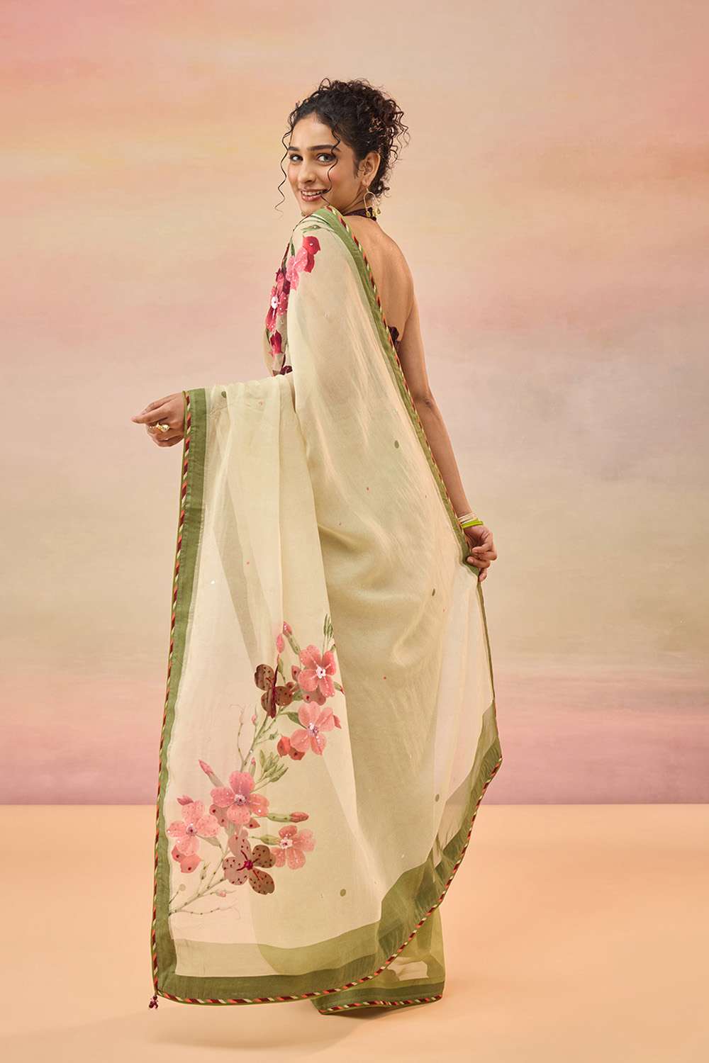 Light Green Viscose Organza Embroidered Saree image number null