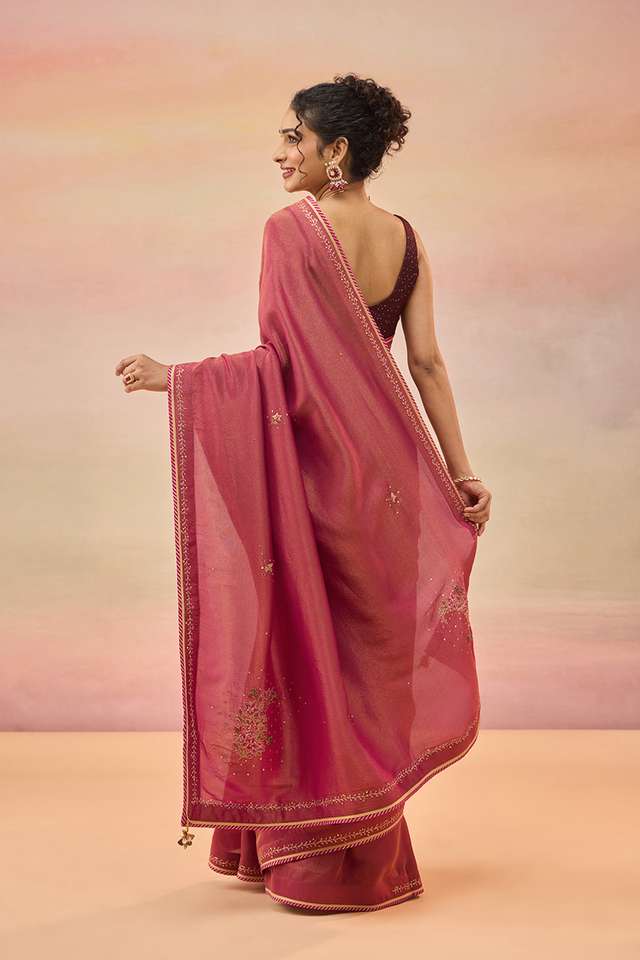 Pink Viscose Tissue Embroidered Saree thumbnail image number null
