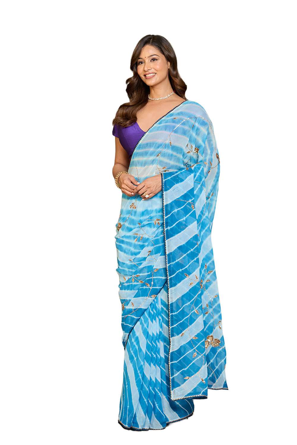 Blue Viscose Chiffon Embroidered Saree image number null