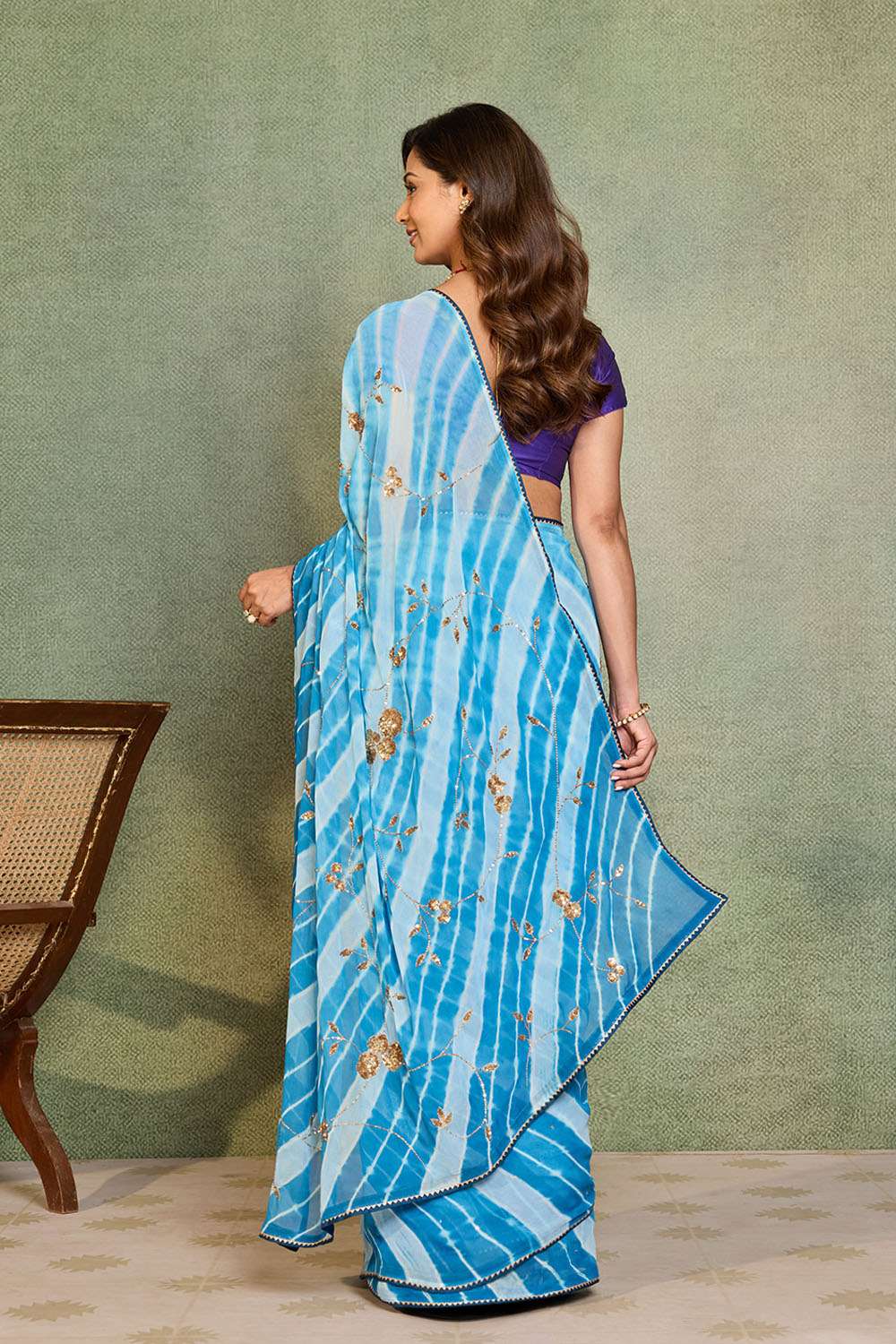 Blue Viscose Chiffon Embroidered Saree image number null