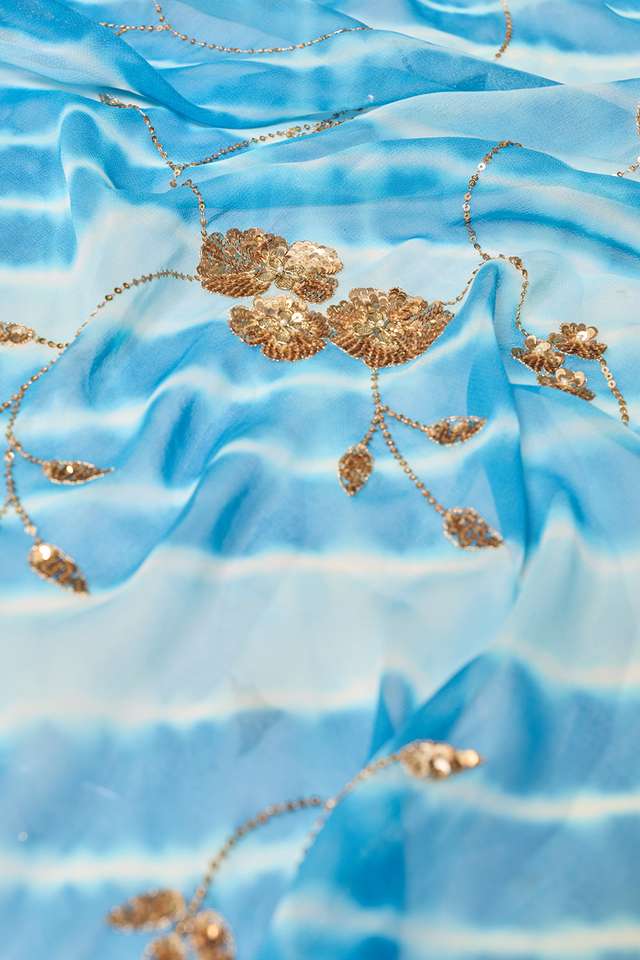 Blue Viscose Chiffon Embroidered Saree thumbnail image number null