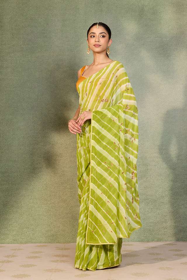 Green Embroidered Viscose Chiffon Saree thumbnail image number null