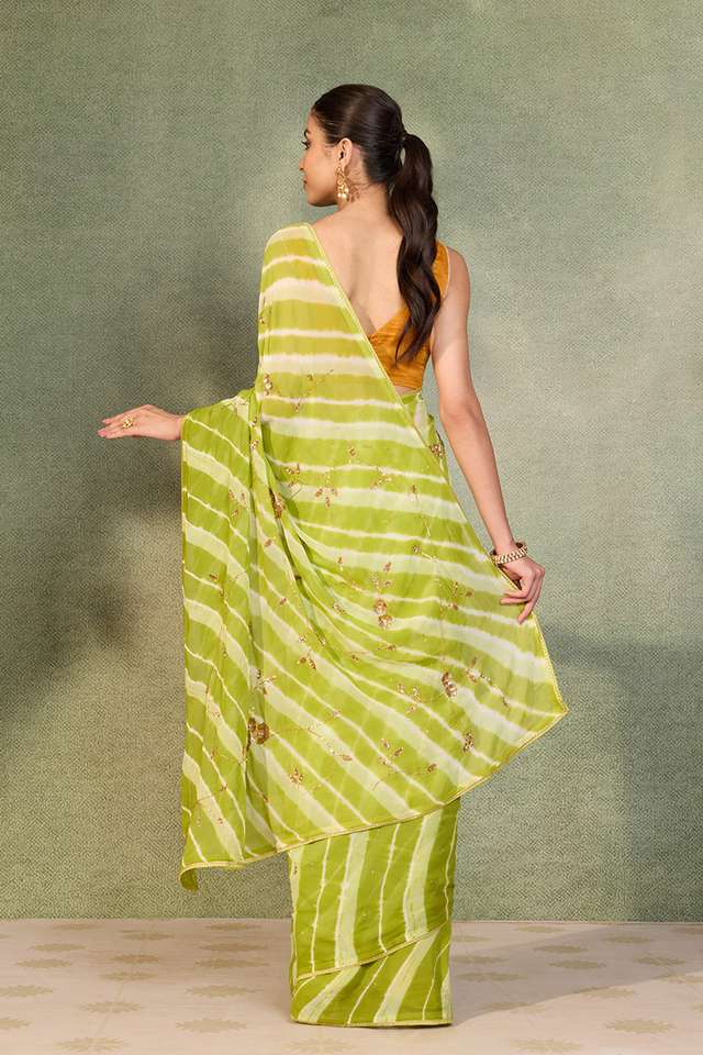 Green Embroidered Viscose Chiffon Saree thumbnail image number null