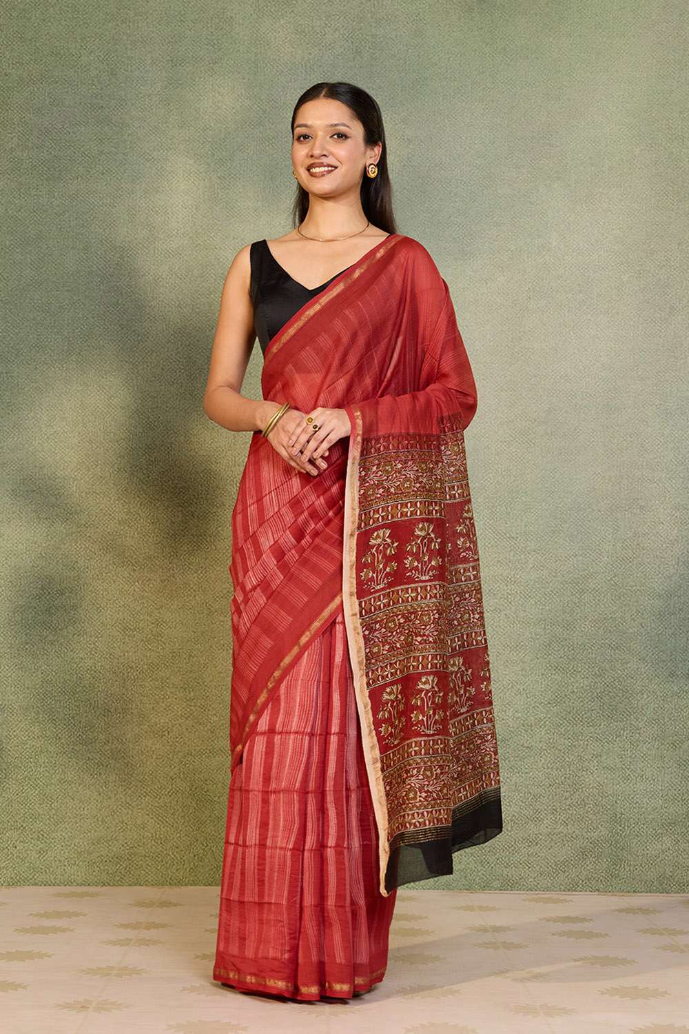 Dark Red Rajasthan Pure Silk Cotton Tie and Dye Shibori Saree image number null