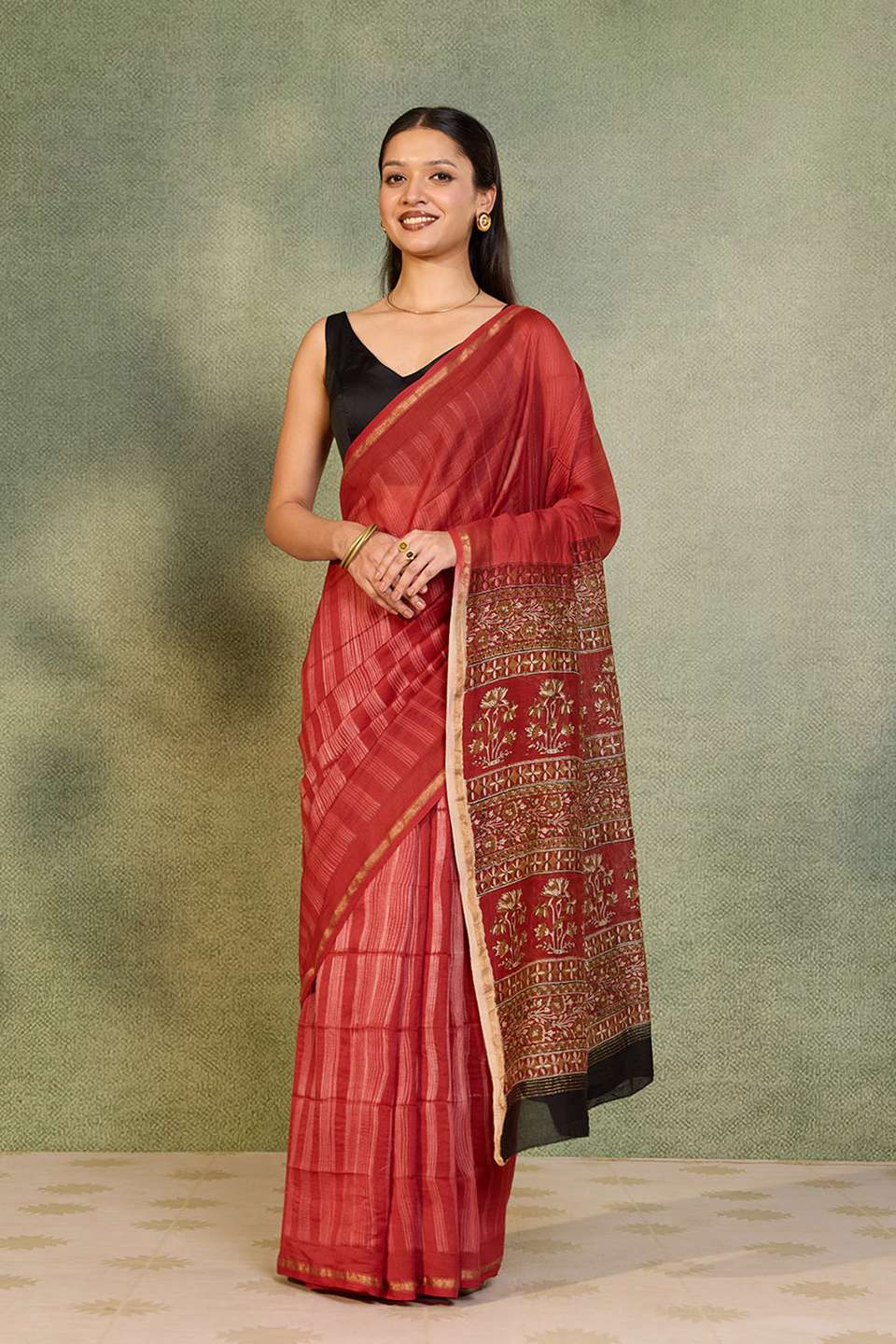 Dark Red Rajasthan Pure Silk Cotton Tie and Dye Shibori Saree