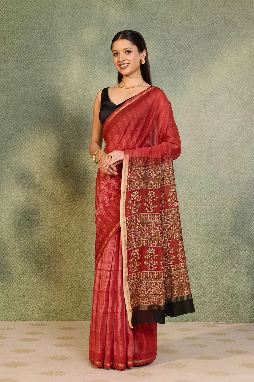 Dark Red Rajasthan Pure Silk Cotton Tie and Dye Shibori Saree image number null
