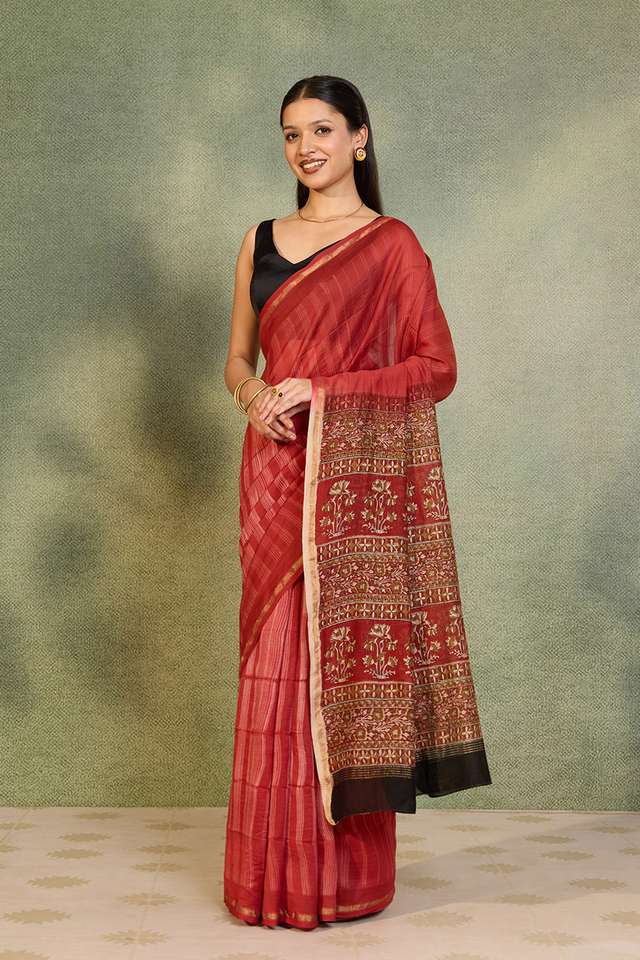 Dark Red Rajasthan Pure Silk Cotton Tie and Dye Shibori Saree thumbnail image number null