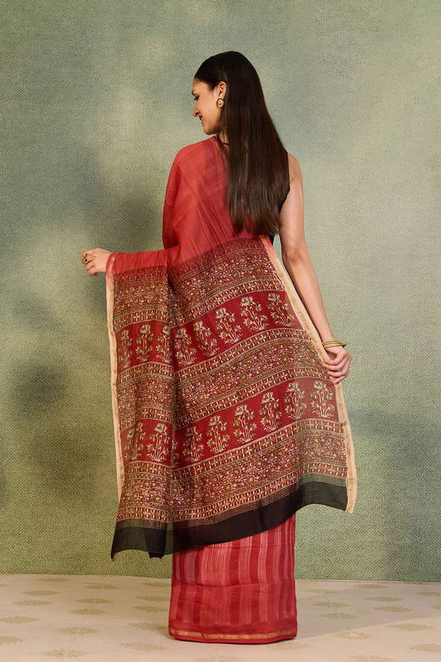 Dark Red Rajasthan Pure Silk Cotton Tie and Dye Shibori Saree thumbnail image number null