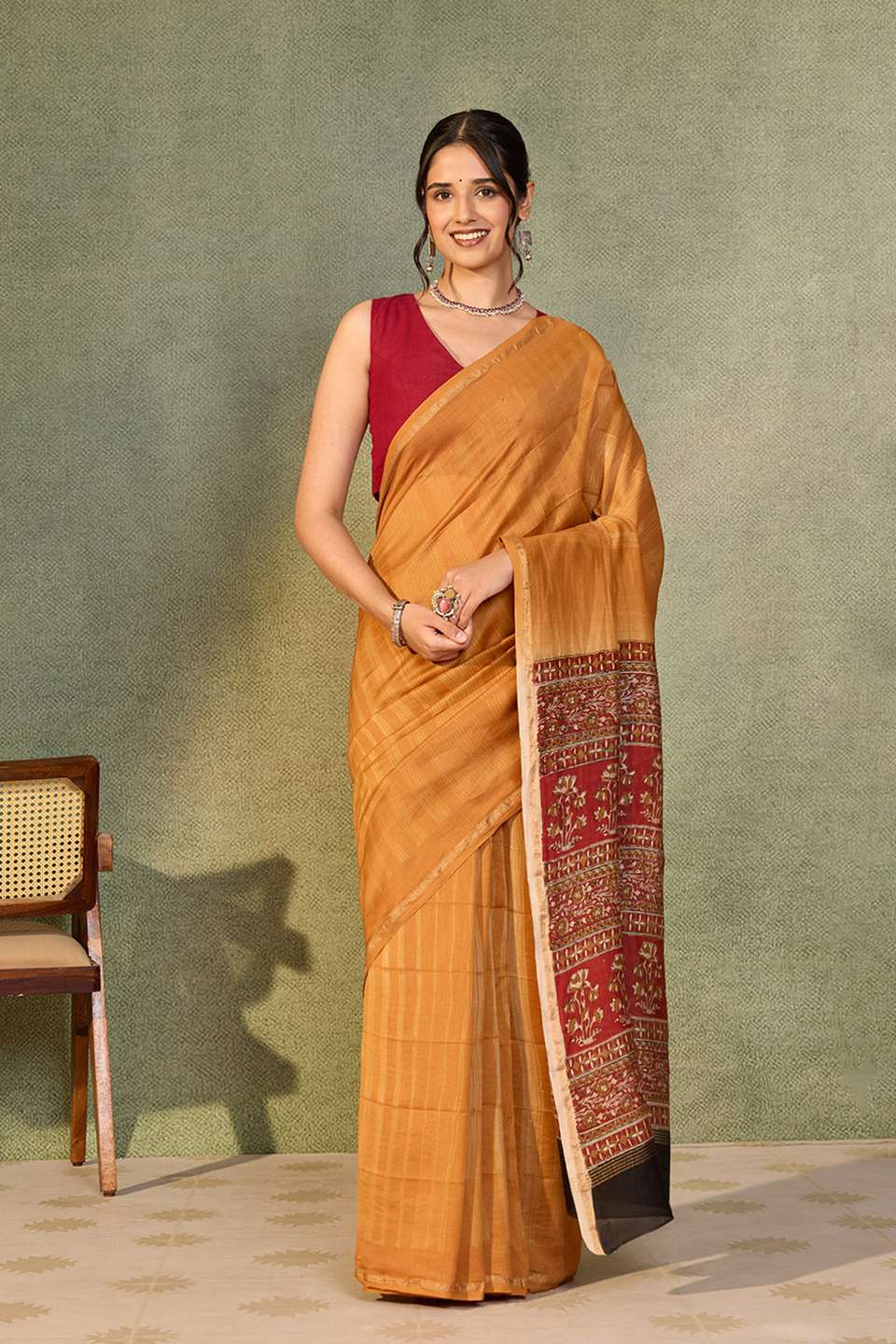 Orange Rajasthan Pure Silk Cotton Tie and Dye Shibori Saree