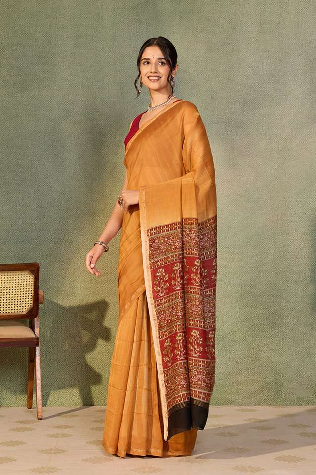 Orange Rajasthan Pure Silk Cotton Tie and Dye Shibori Saree thumbnail image number null