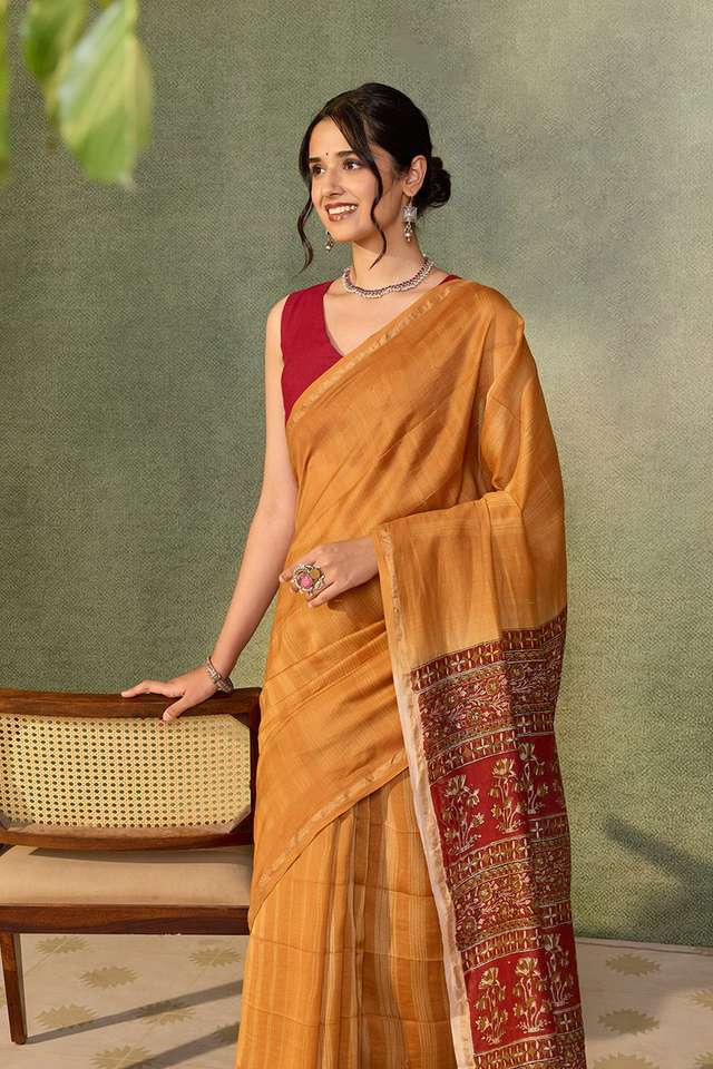 Orange Rajasthan Pure Silk Cotton Tie and Dye Shibori Saree thumbnail image number null
