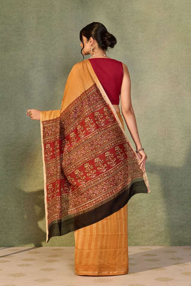 Orange Rajasthan Pure Silk Cotton Tie and Dye Shibori Saree thumbnail image number null