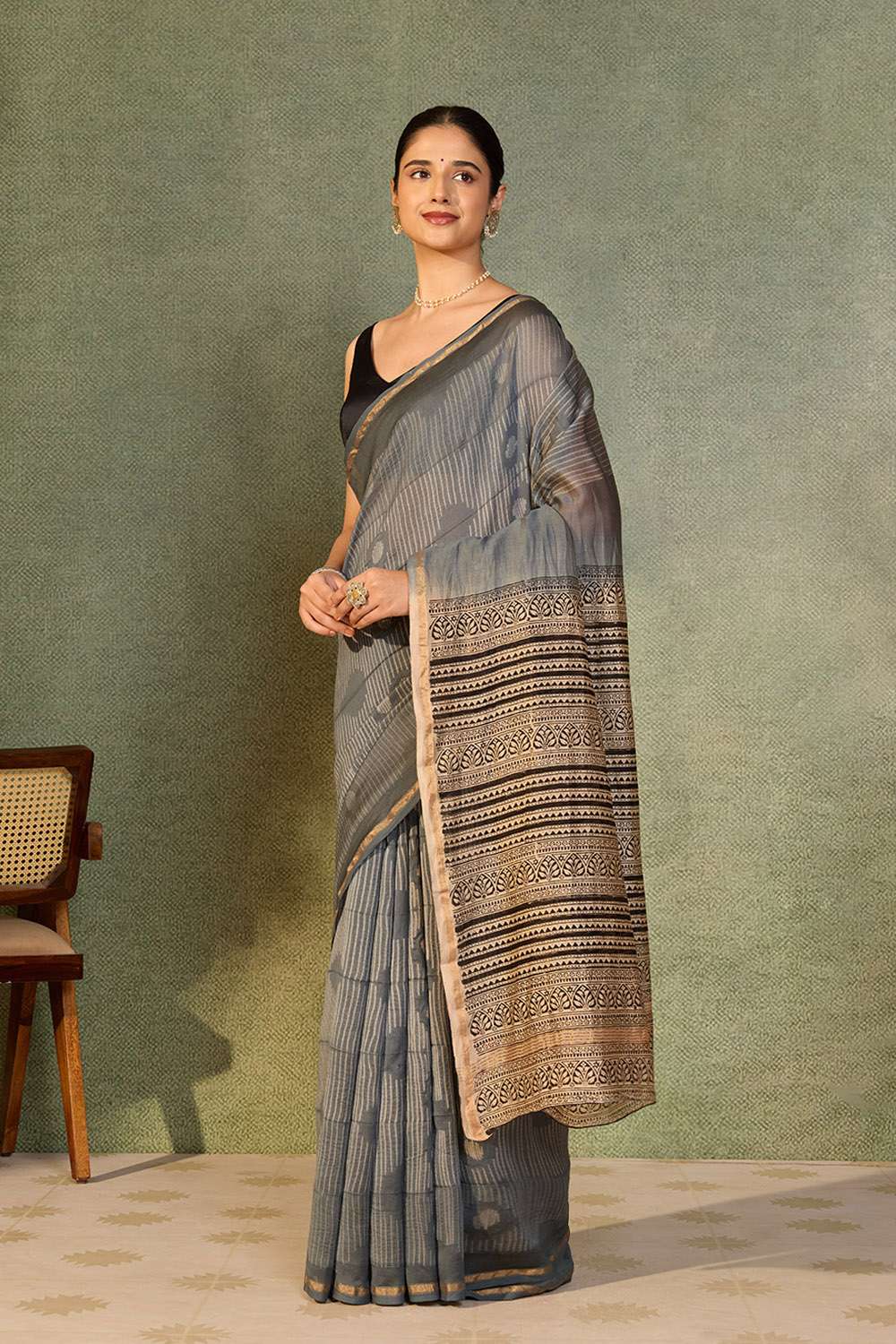 Blue Rajasthan Pure Silk Cotton Tie and Dye Shibori Saree image number null