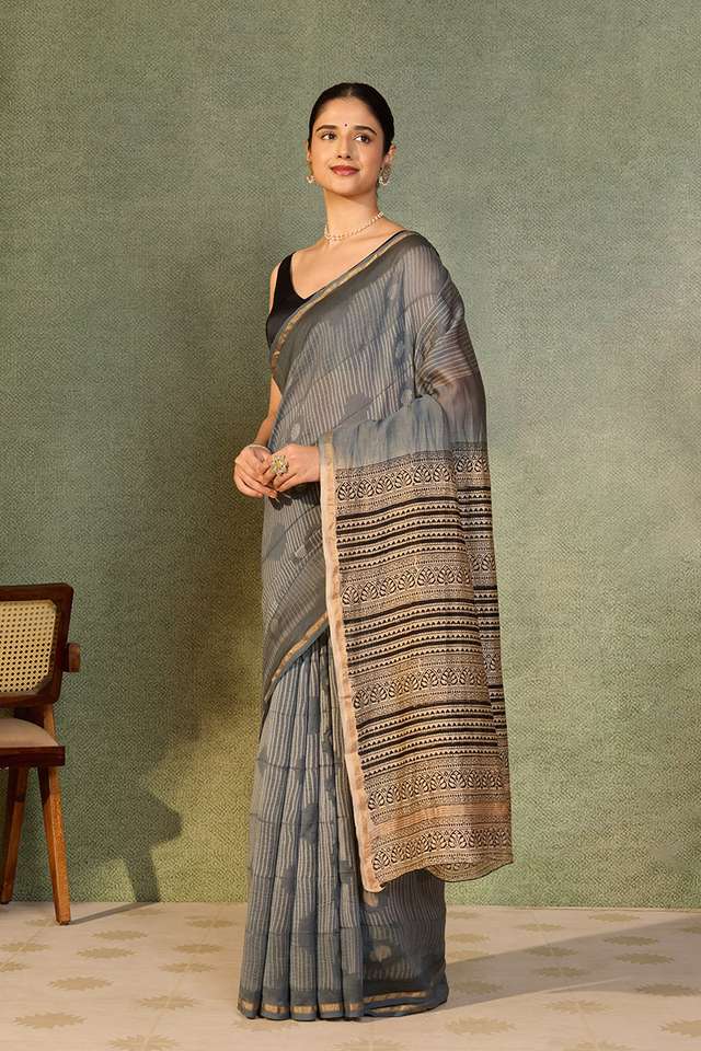 Blue Rajasthan Pure Silk Cotton Tie and Dye Shibori Saree thumbnail image number null