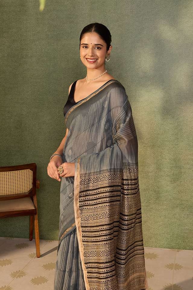 Blue Rajasthan Pure Silk Cotton Tie and Dye Shibori Saree thumbnail image number null
