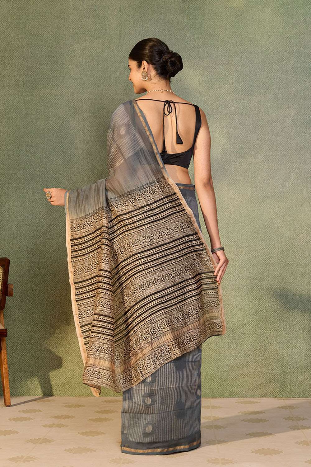 Blue Rajasthan Pure Silk Cotton Tie and Dye Shibori Saree image number null