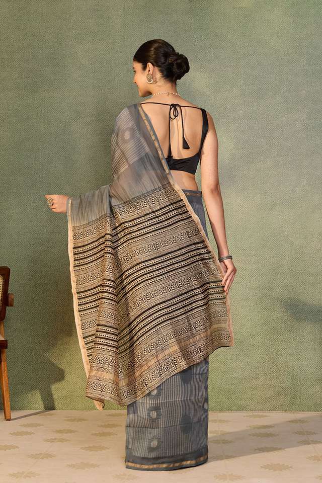 Blue Rajasthan Pure Silk Cotton Tie and Dye Shibori Saree thumbnail image number null