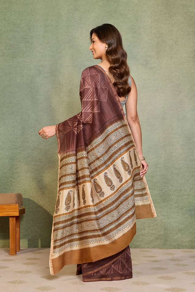 Brown Rajasthan Pure Silk Cotton Tie and Dye Shibori Saree thumbnail image number null
