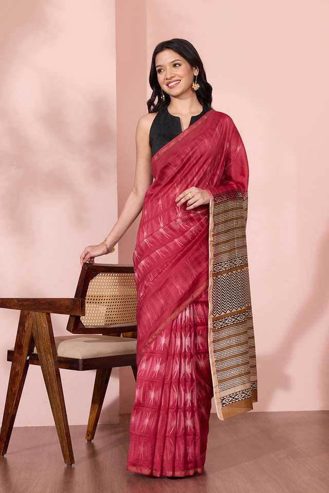Red Rajasthan Pure Silk Cotton Tie and Dye Shibori Saree image number