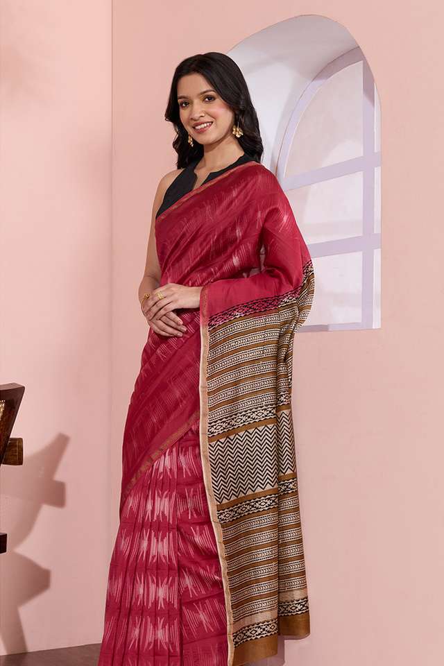 Red Rajasthan Pure Silk Cotton Tie and Dye Shibori Saree thumbnail image number null